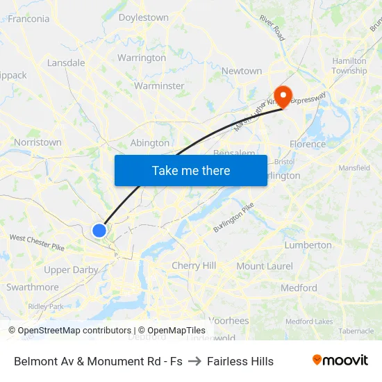 Belmont Av & Monument Rd - Fs to Fairless Hills map