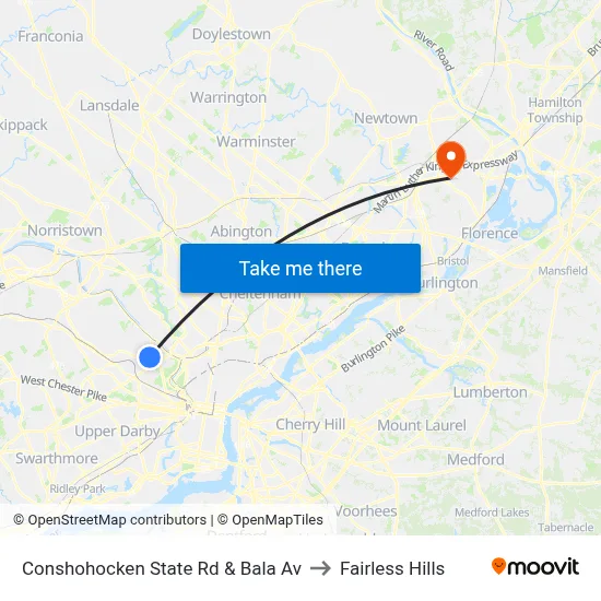 Conshohocken State Rd & Bala Av to Fairless Hills map