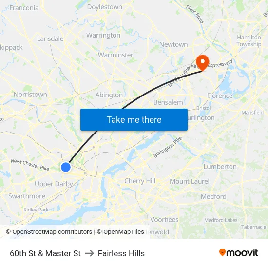 60th St & Master St to Fairless Hills map