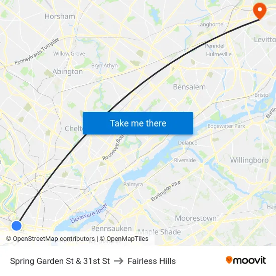 Spring Garden St & 31st St to Fairless Hills map