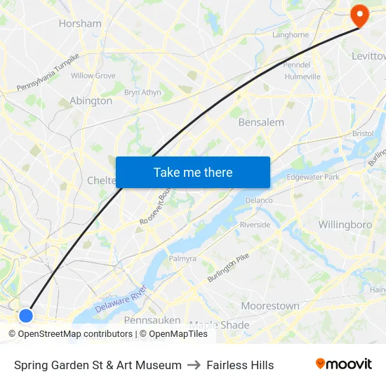 Spring Garden St & Art Museum to Fairless Hills map