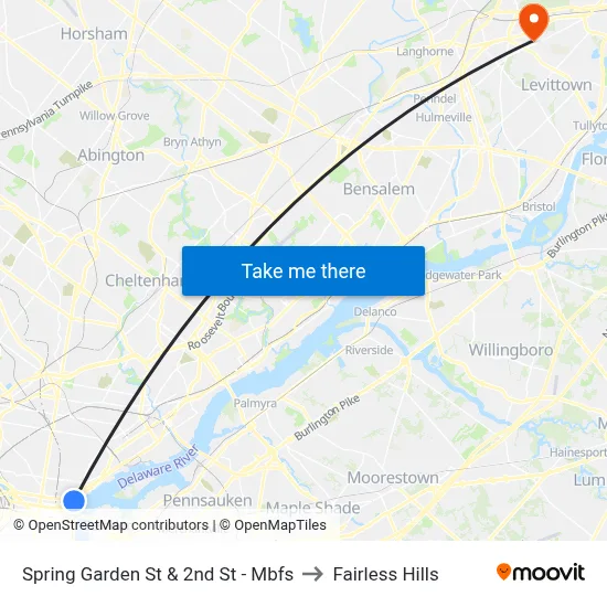 Spring Garden St & 2nd St - Mbfs to Fairless Hills map