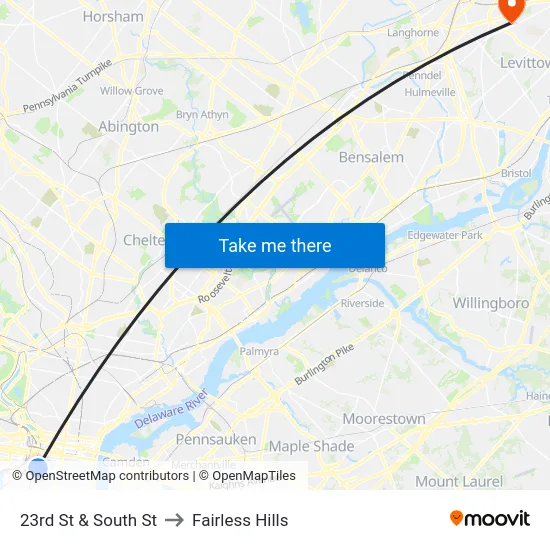 23rd St & South St to Fairless Hills map