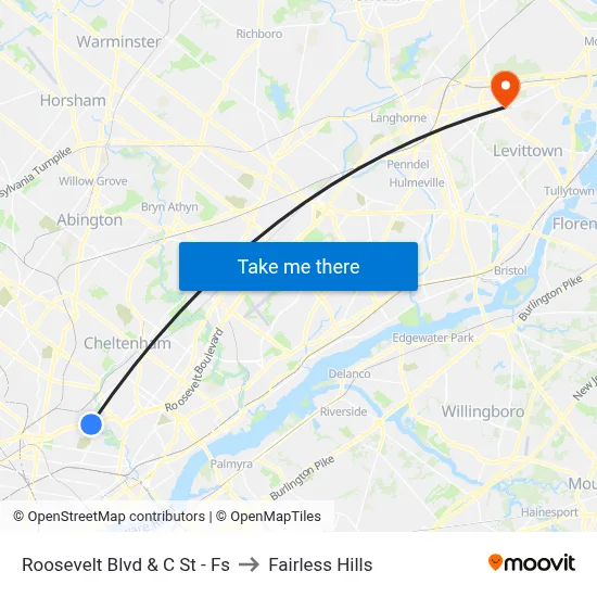 Roosevelt Blvd & C St - Fs to Fairless Hills map