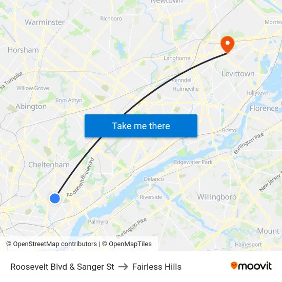 Roosevelt Blvd & Sanger St to Fairless Hills map