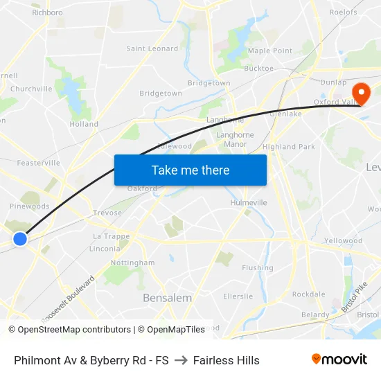 Philmont Av & Byberry Rd - FS to Fairless Hills map