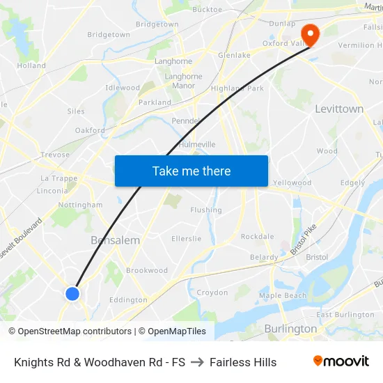 Knights Rd & Woodhaven Rd - FS to Fairless Hills map