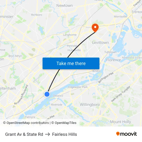 Grant Av & State Rd to Fairless Hills map