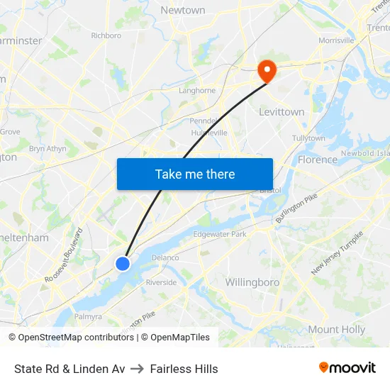 State Rd & Linden Av to Fairless Hills map