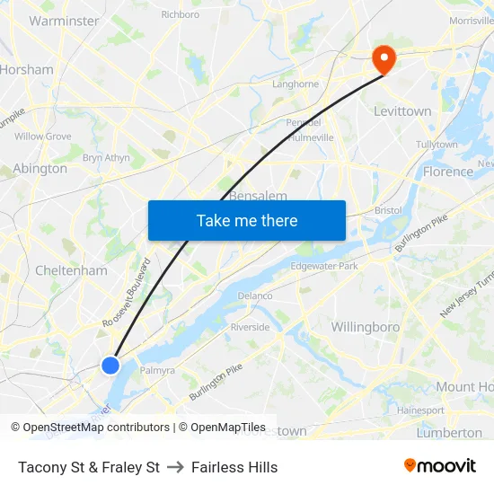 Tacony St & Fraley St to Fairless Hills map