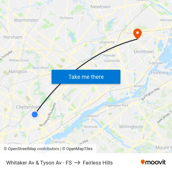 Whitaker Av & Tyson Av - FS to Fairless Hills map