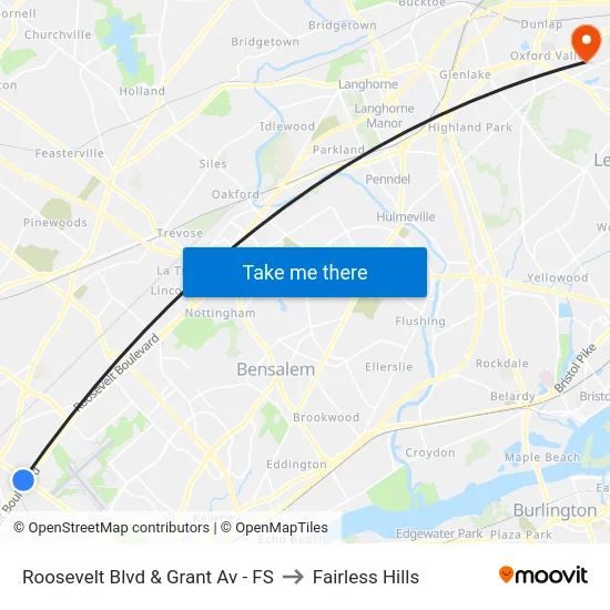 Roosevelt Blvd & Grant Av - FS to Fairless Hills map