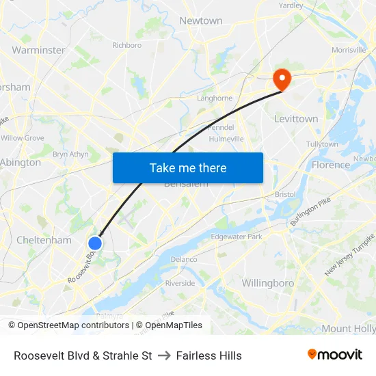 Roosevelt Blvd & Strahle St to Fairless Hills map