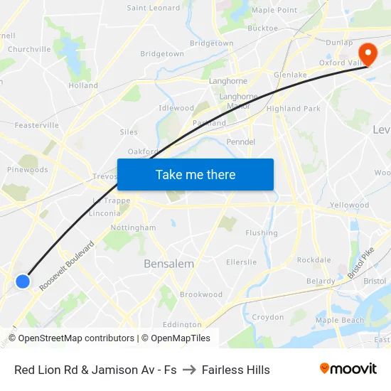 Red Lion Rd & Jamison Av - Fs to Fairless Hills map
