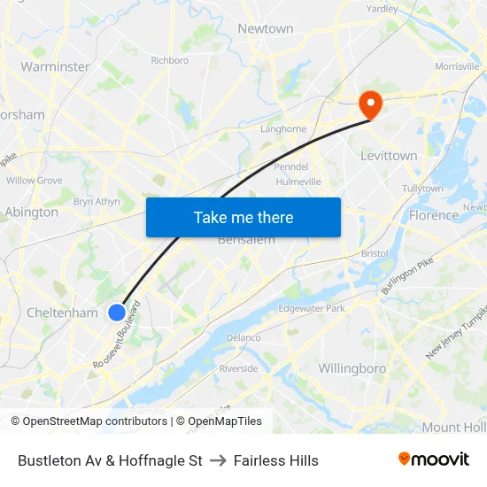 Bustleton Av & Hoffnagle St to Fairless Hills map
