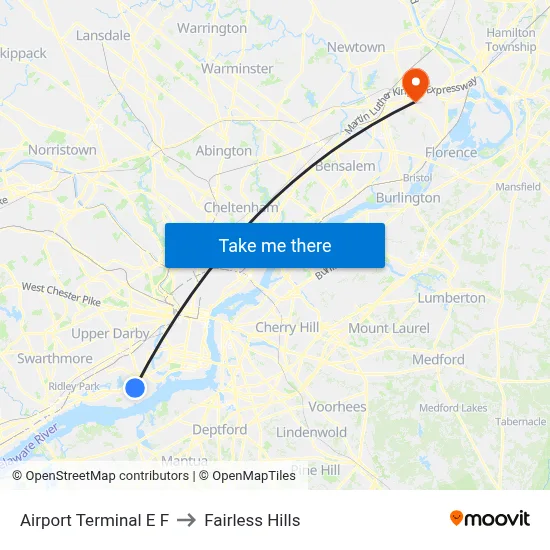 Airport Terminal E F to Fairless Hills map