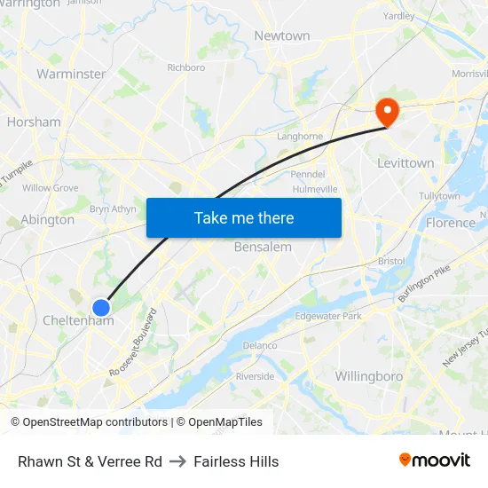 Rhawn St & Verree Rd to Fairless Hills map