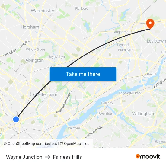 Wayne Junction to Fairless Hills map