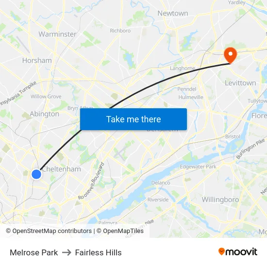 Melrose Park to Fairless Hills map