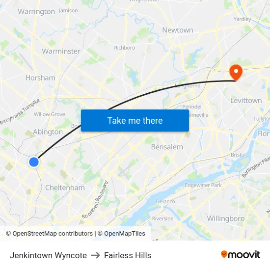 Jenkintown Wyncote to Fairless Hills map