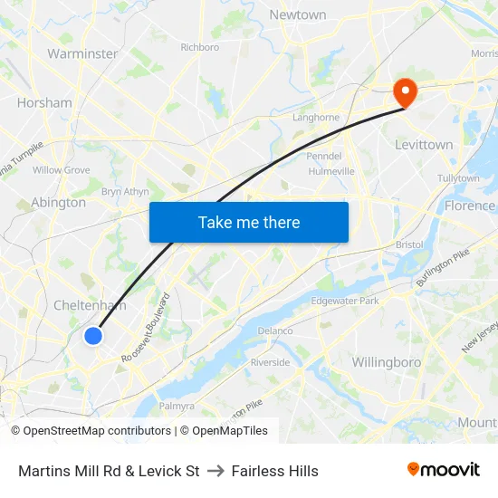 Martins Mill Rd & Levick St to Fairless Hills map