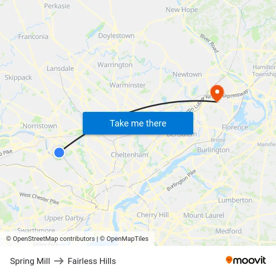 Spring Mill to Fairless Hills map