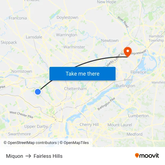 Miquon to Fairless Hills map