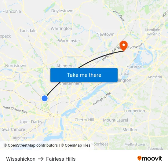 Wissahickon to Fairless Hills map
