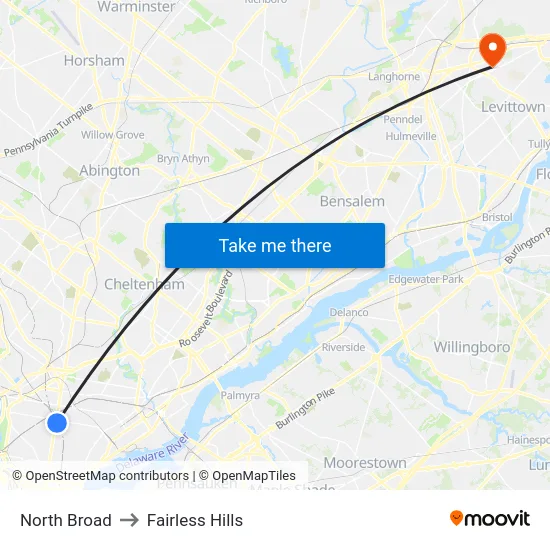 North Broad to Fairless Hills map