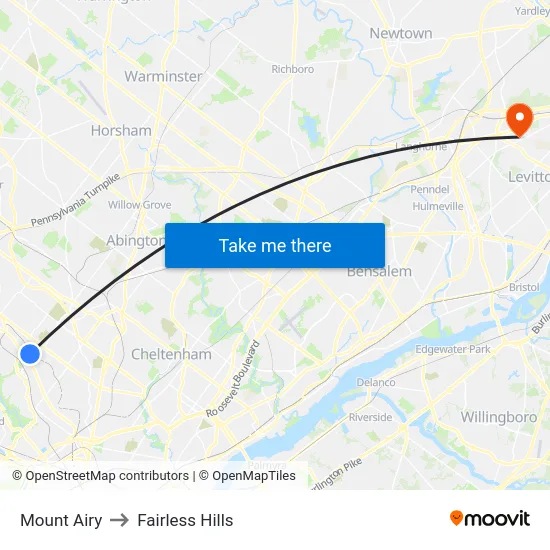 Mount Airy to Fairless Hills map