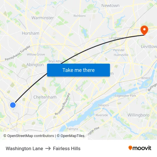 Washington Lane to Fairless Hills map