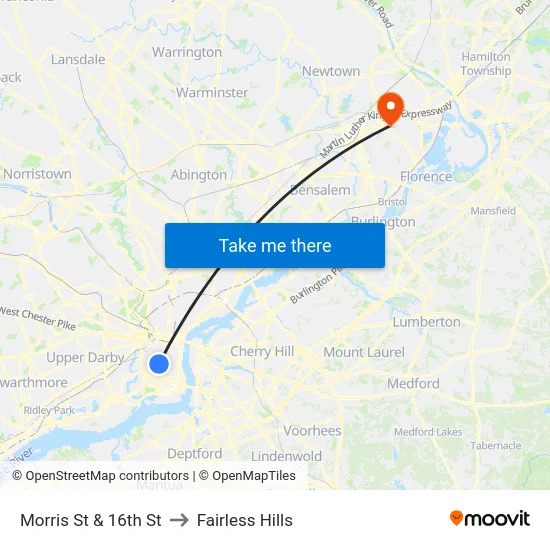Morris St & 16th St to Fairless Hills map