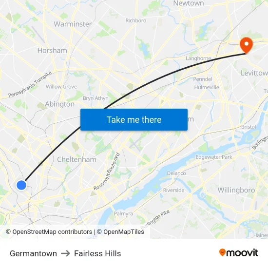 Germantown to Fairless Hills map