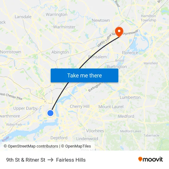 9th St & Ritner St to Fairless Hills map