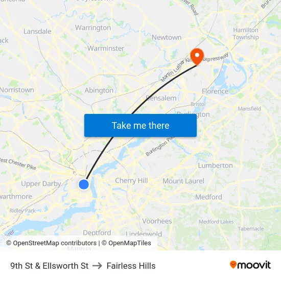 9th St & Ellsworth St to Fairless Hills map