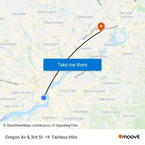 Oregon Av & 3rd St to Fairless Hills map