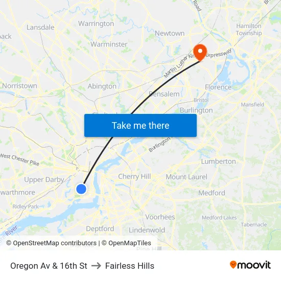 Oregon Av & 16th St to Fairless Hills map