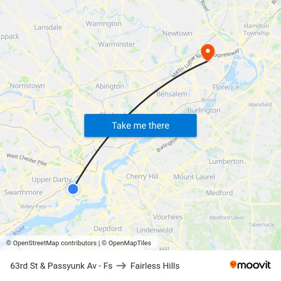63rd St & Passyunk Av - Fs to Fairless Hills map