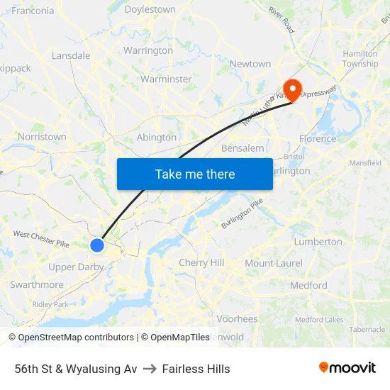 56th St & Wyalusing Av to Fairless Hills map