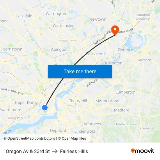 Oregon Av & 23rd St to Fairless Hills map