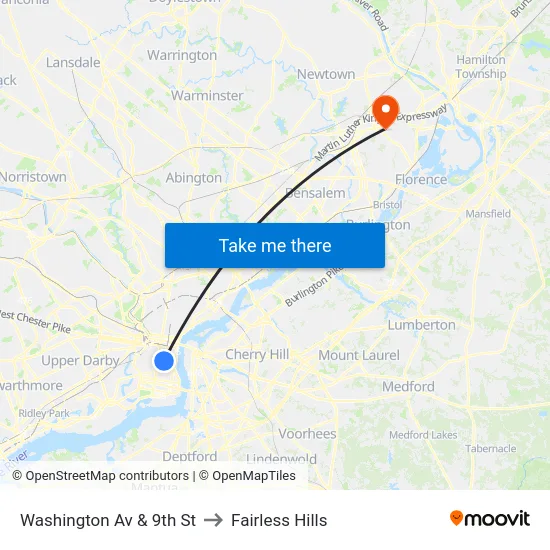 Washington Av & 9th St to Fairless Hills map