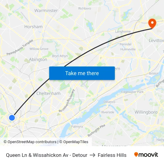 Queen Ln & Wissahickon Av - Detour to Fairless Hills map