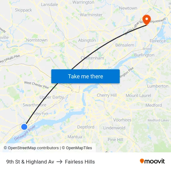 9th St & Highland Av to Fairless Hills map