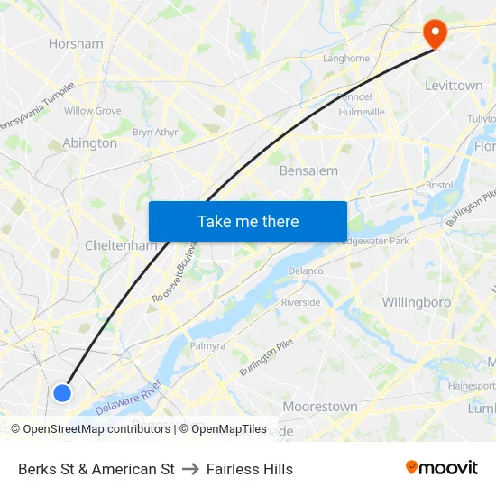 Berks St & American St to Fairless Hills map