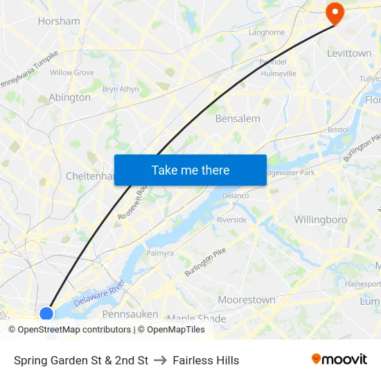 Spring Garden St & 2nd St to Fairless Hills map