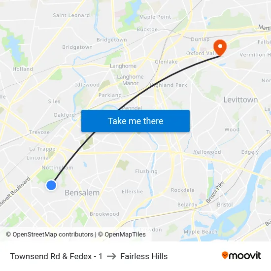Townsend Rd & Fedex - 1 to Fairless Hills map