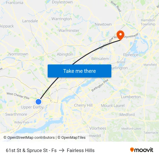 61st St & Spruce St - Fs to Fairless Hills map