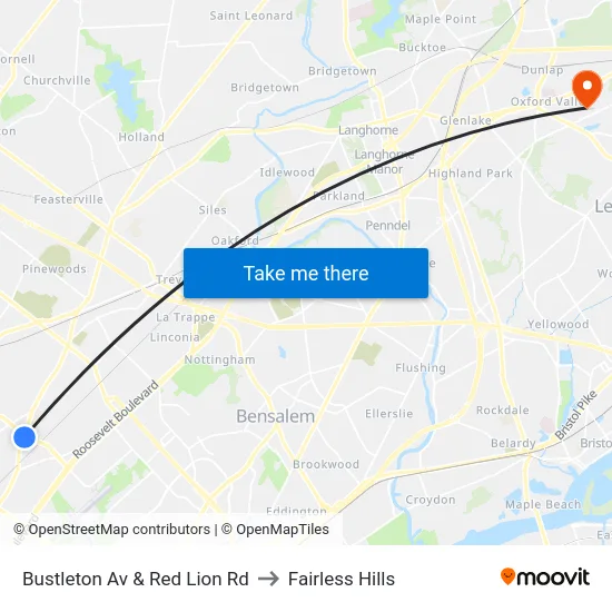 Bustleton Av & Red Lion Rd to Fairless Hills map