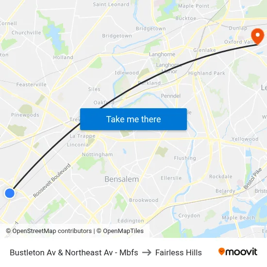 Bustleton Av & Northeast Av - Mbfs to Fairless Hills map