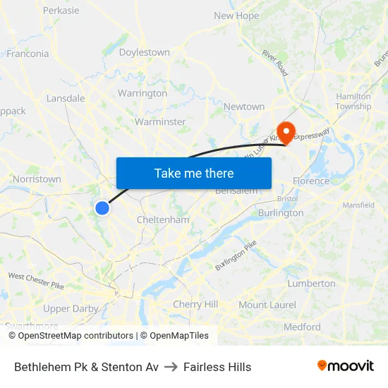 Bethlehem Pk & Stenton Av to Fairless Hills map